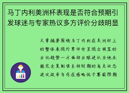 马丁内利美洲杯表现是否符合预期引发球迷与专家热议多方评价分歧明显